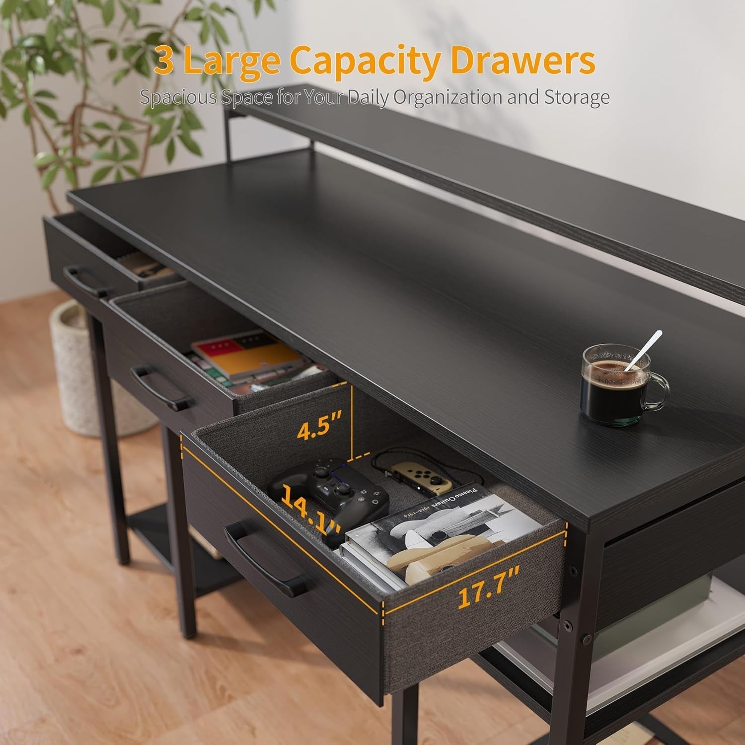 Modern 47 Inch Computer Desk With Storage And Drawers