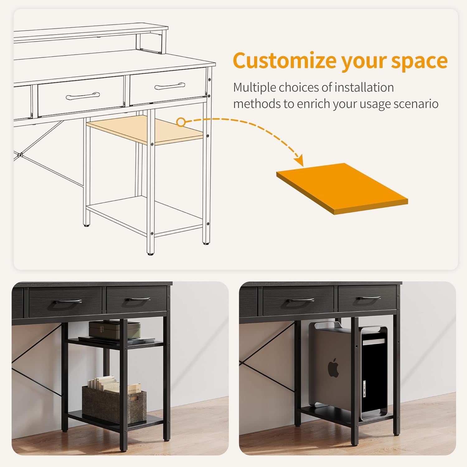 Modern 47 Inch Computer Desk With Storage And Drawers