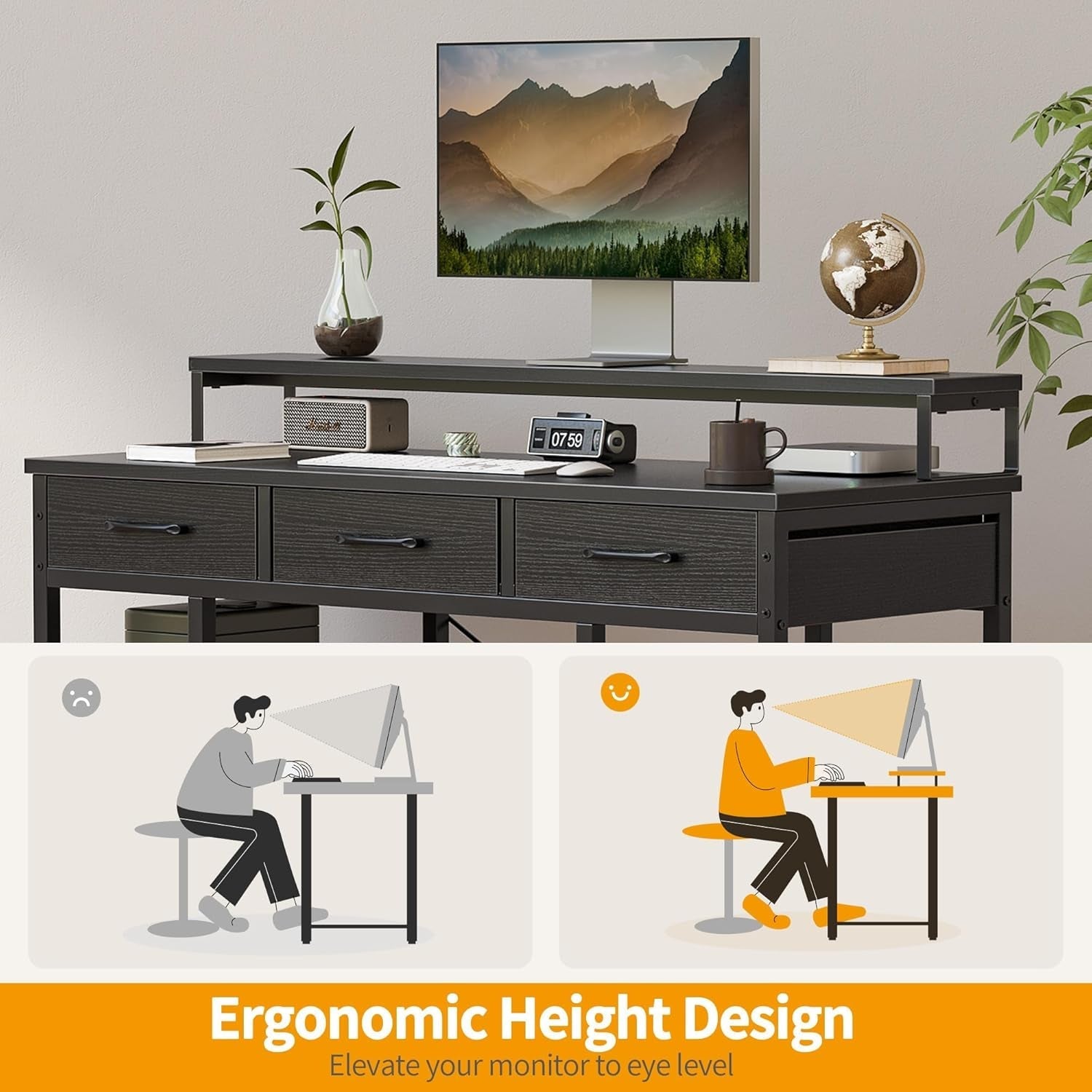 Modern 47 Inch Computer Desk With Storage And Drawers