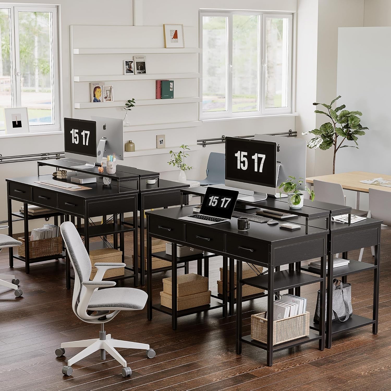 Modern 47 Inch Computer Desk With Storage And Drawers