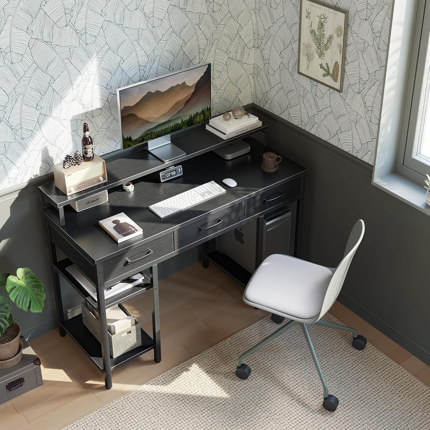 Modern 47 Inch Computer Desk With Storage And Drawers