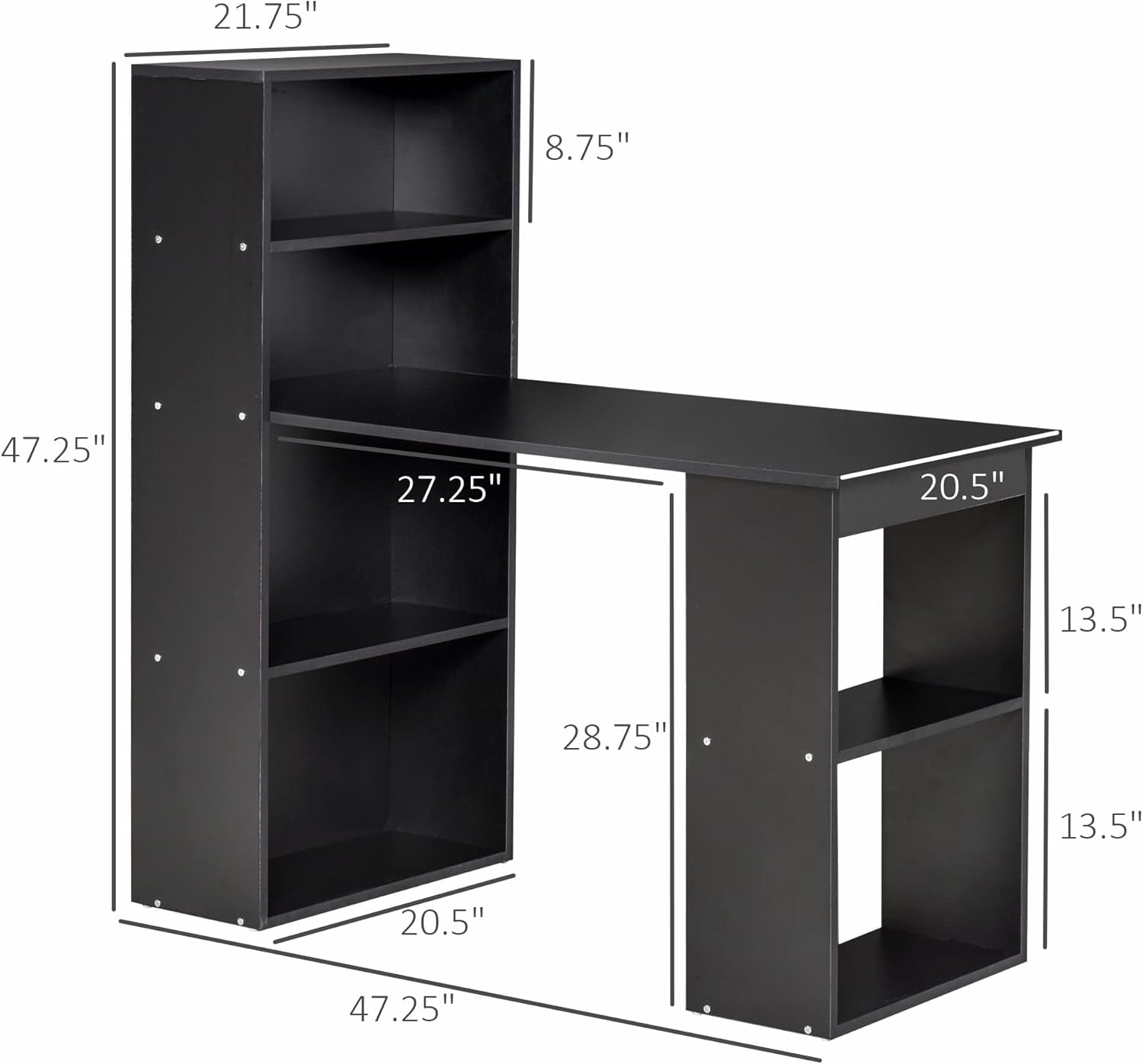 Modern 47 Inch Home Office Desk With 6 Tier Shelves