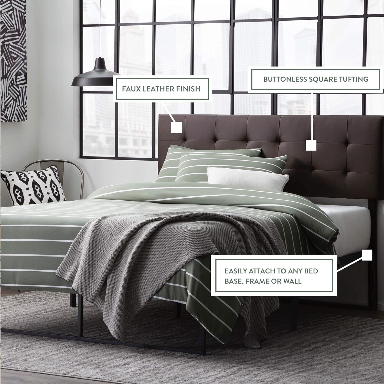 Modern Adjustable Faux Leather Headboard with Tufting Design