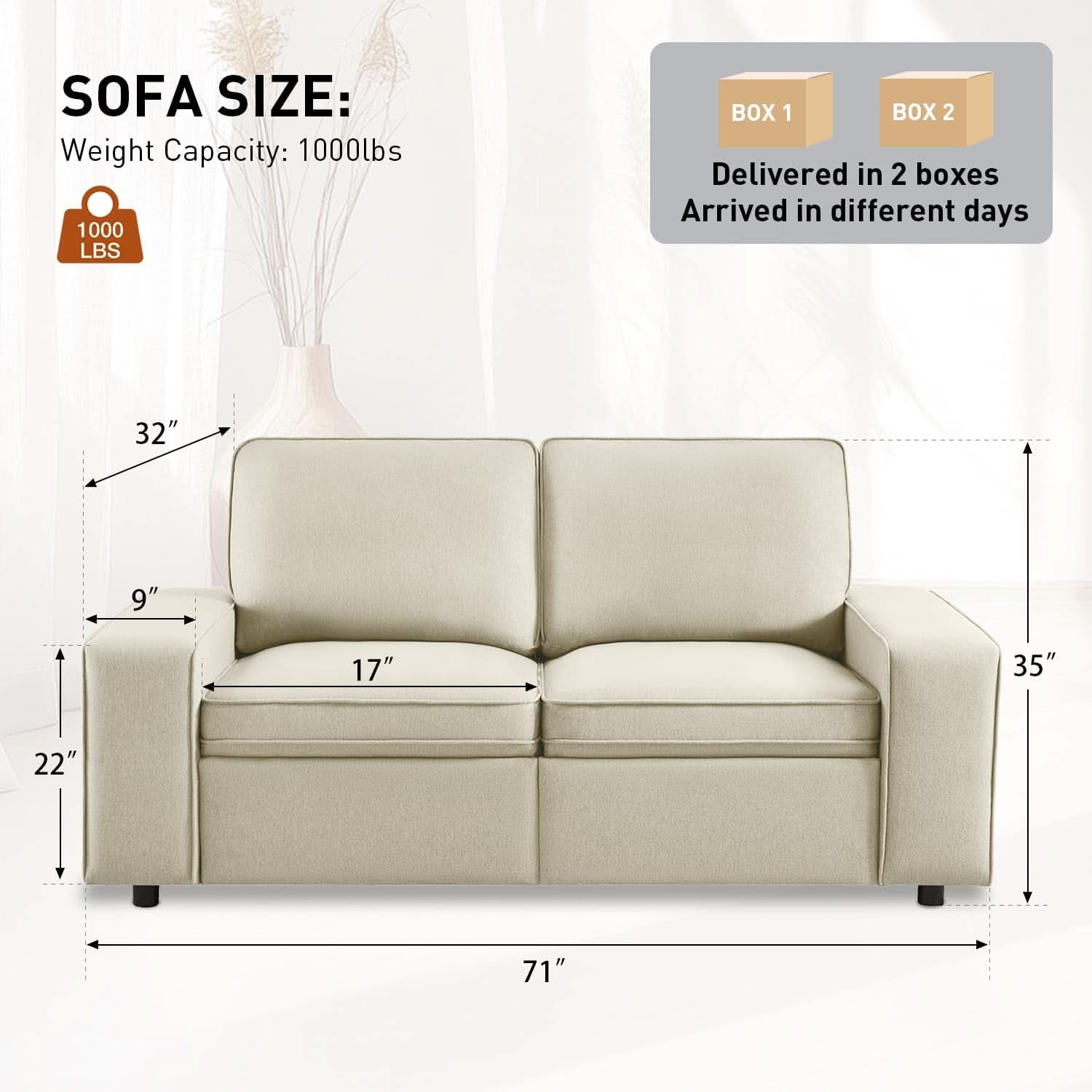 Modern Beige 2-Seater Sofa with Storage and USB Ports