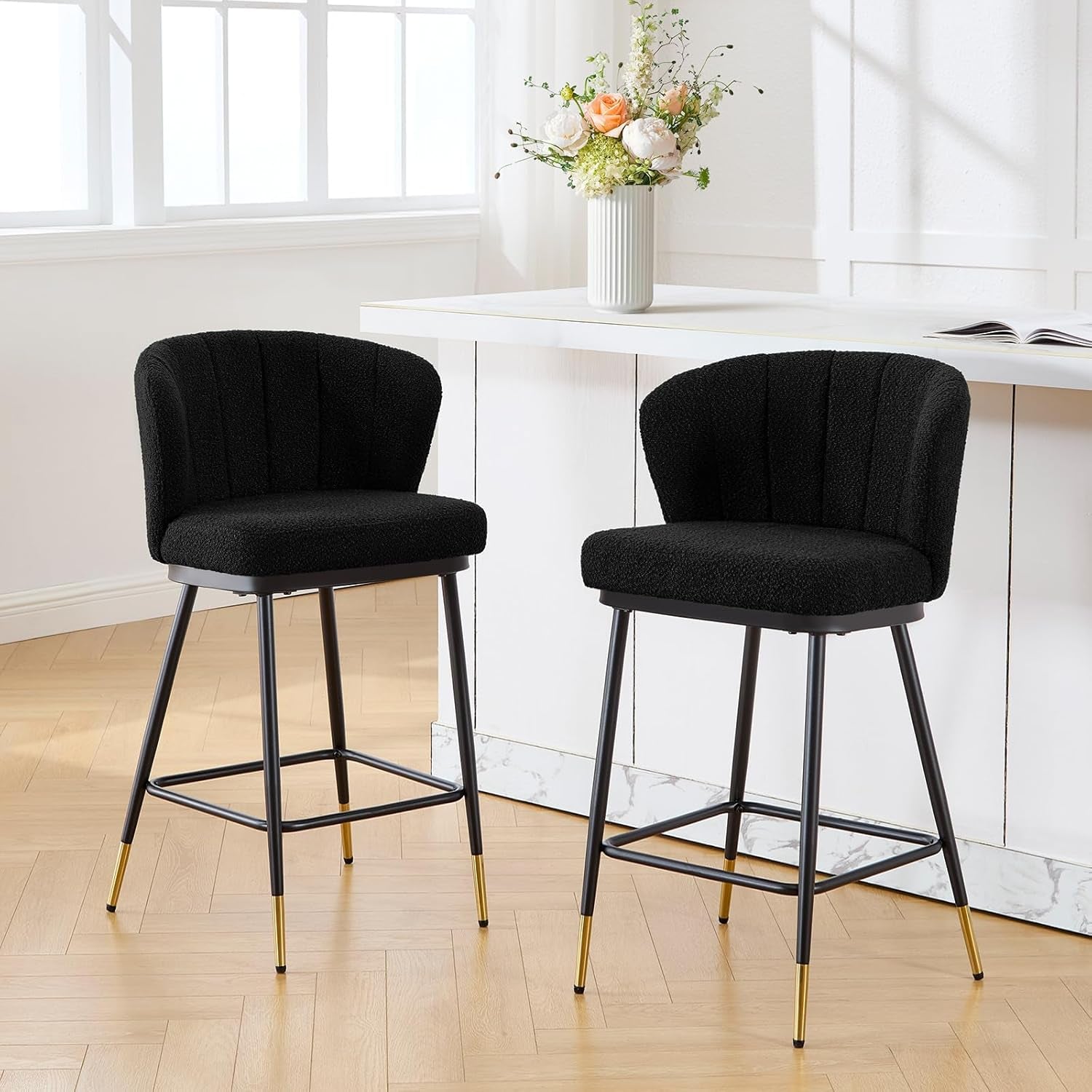 Modern Boucle Bar Stools Set of Two with Cushion