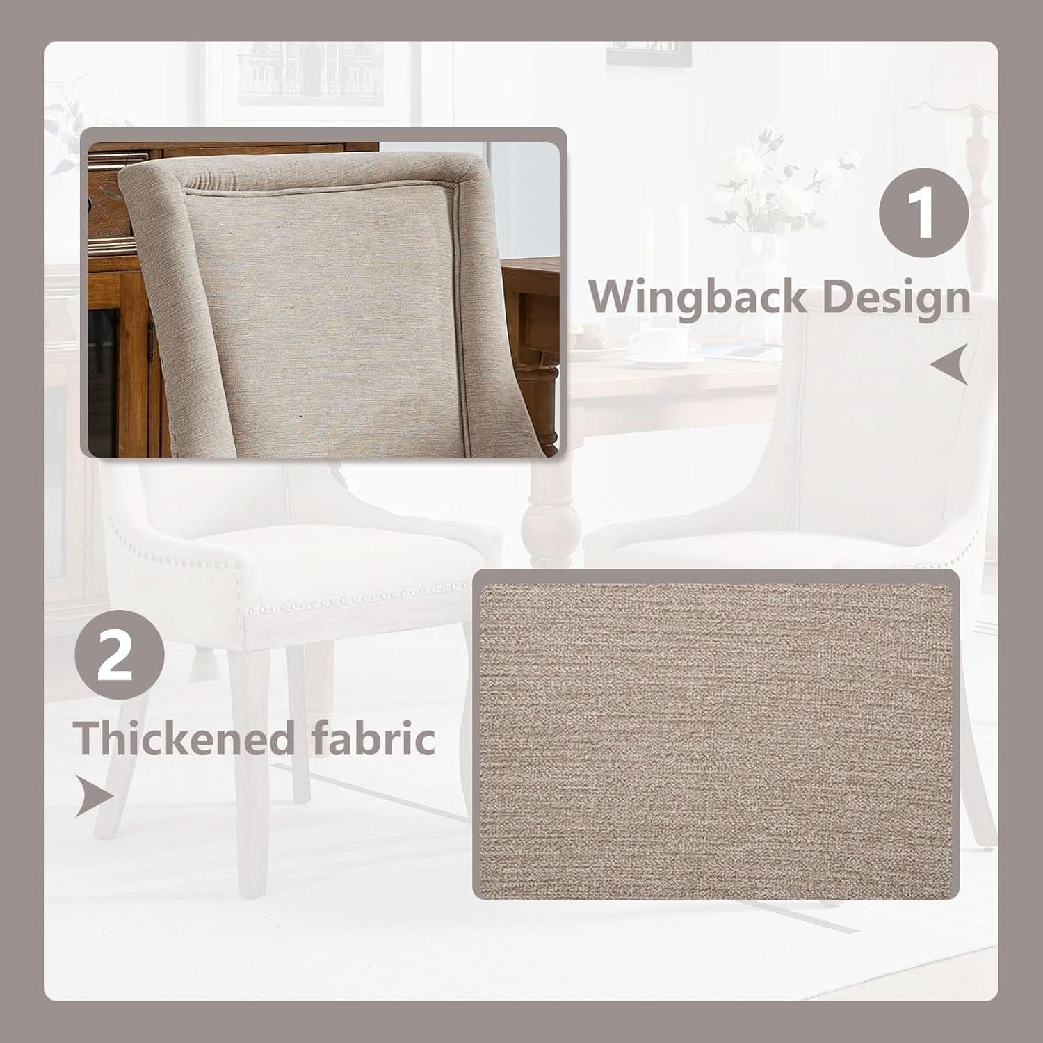 Modern Dining Chairs Set of 4 Beige Upholstery and Wood Legs
