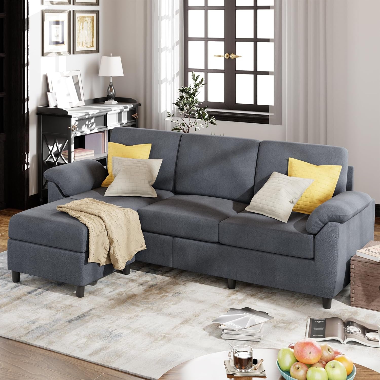 Modern Gray Linen Sectional Sofa For Living Room Set