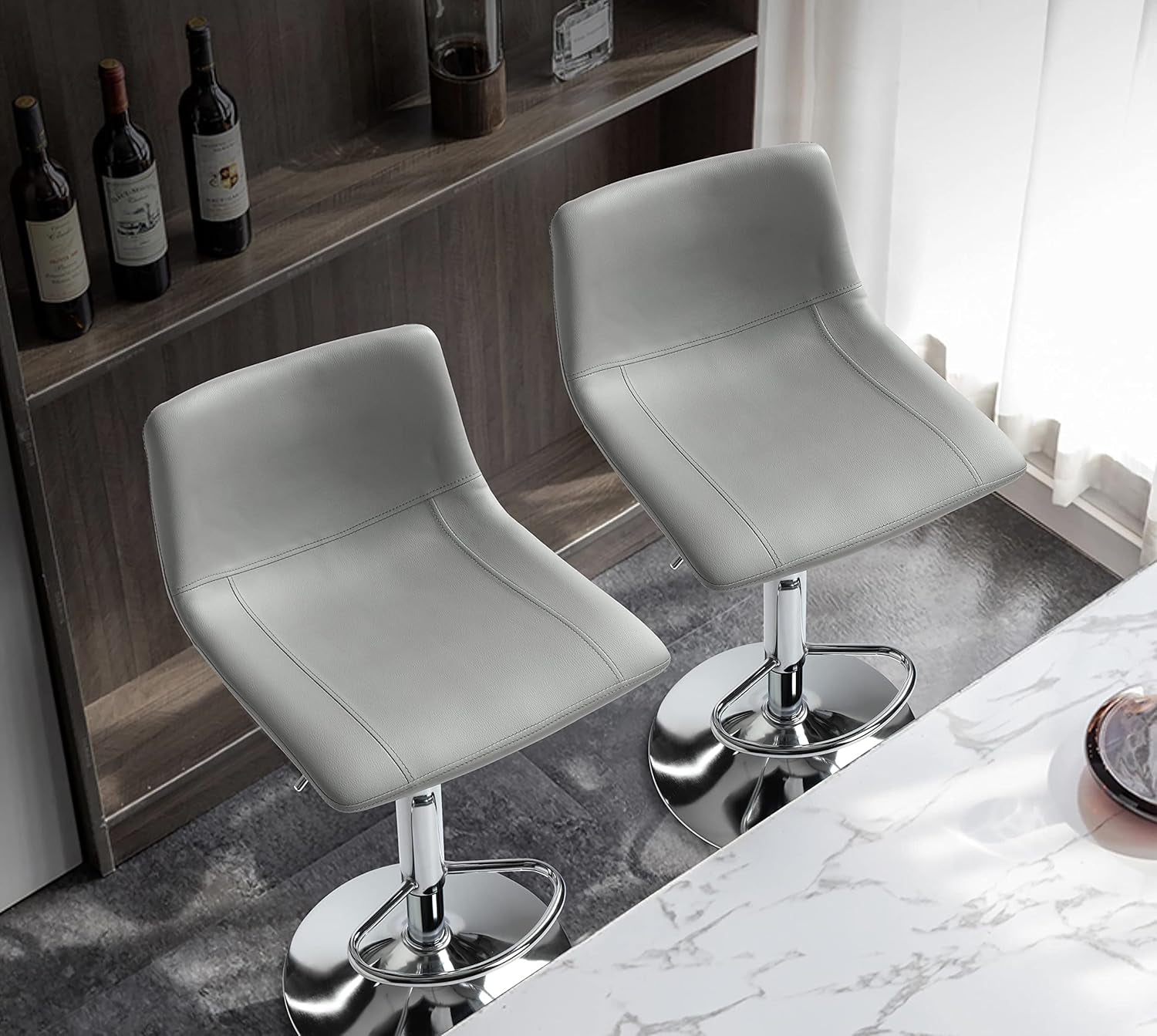 Modern Grey PU Leather Swivel Bar Stools Set
