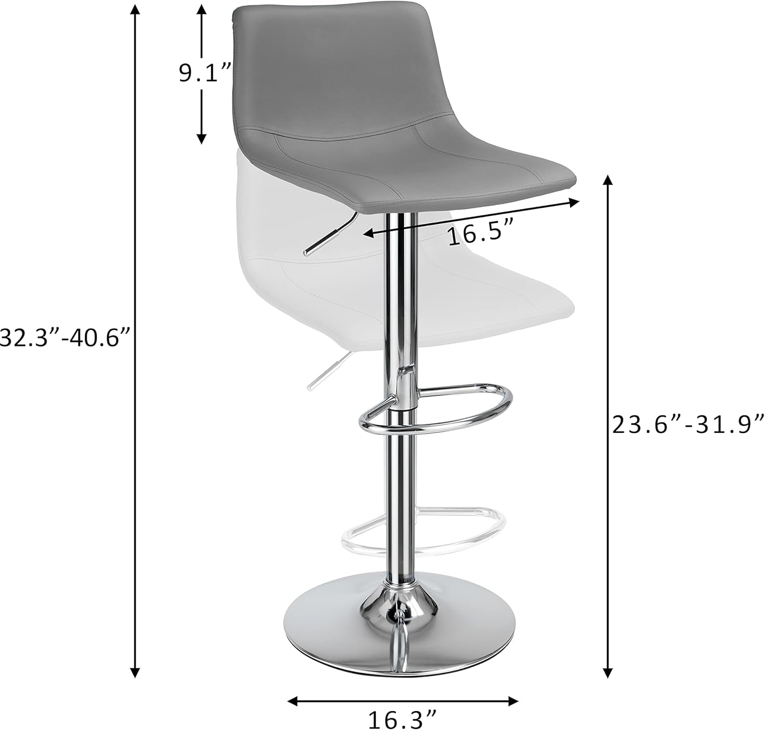 Modern Grey PU Leather Swivel Bar Stools Set