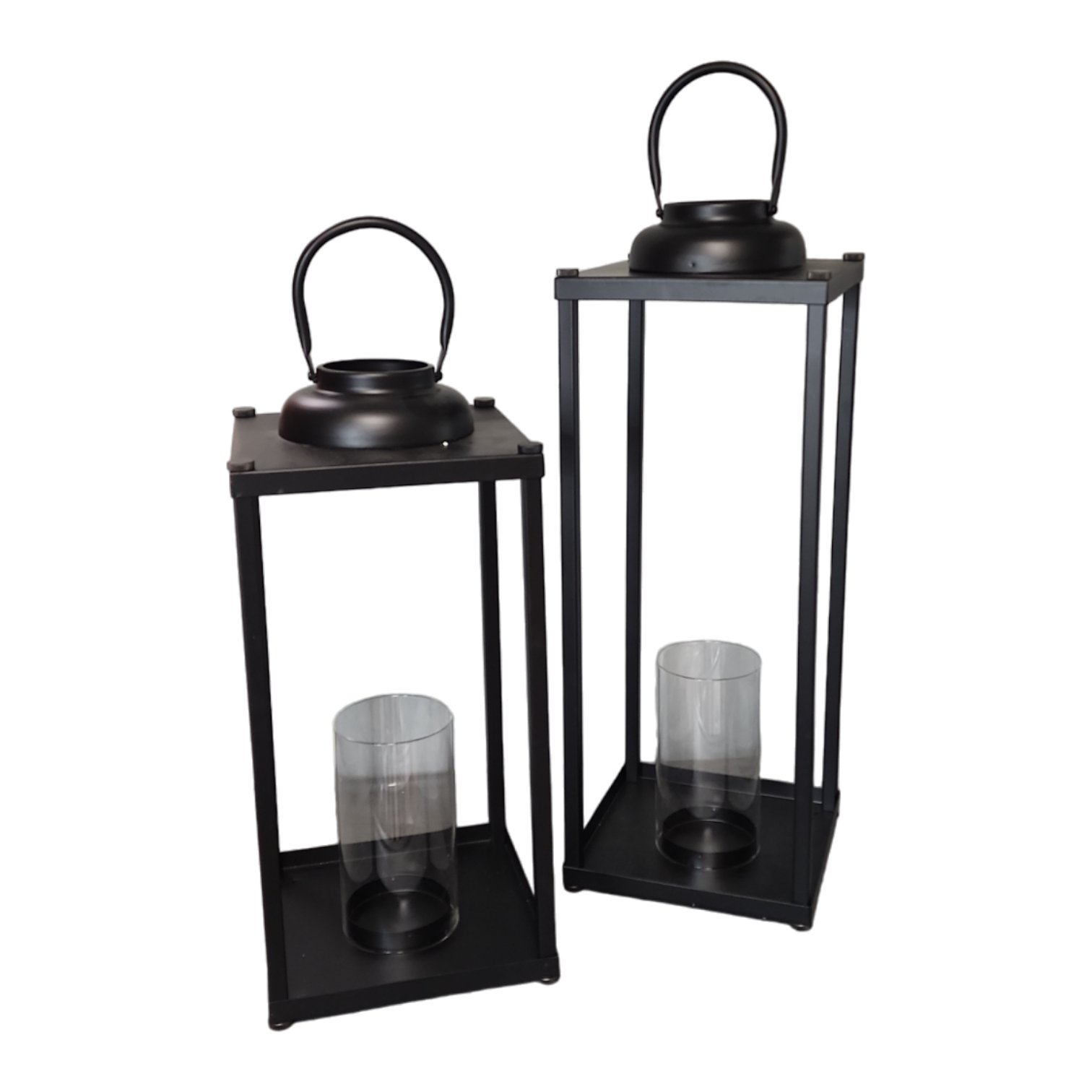 Modern Metal Pillar Lanterns - 2 Piece Set