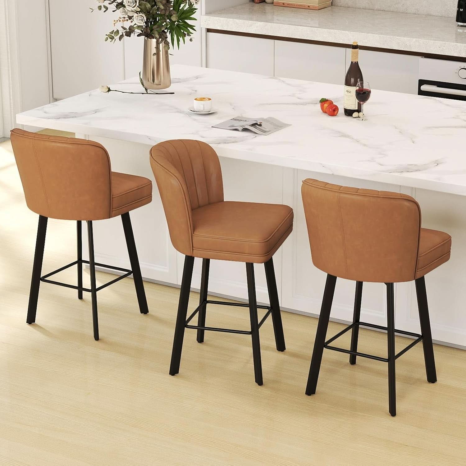 Modern Swivel Bar Stools Set of Four Upholstered Chairs
