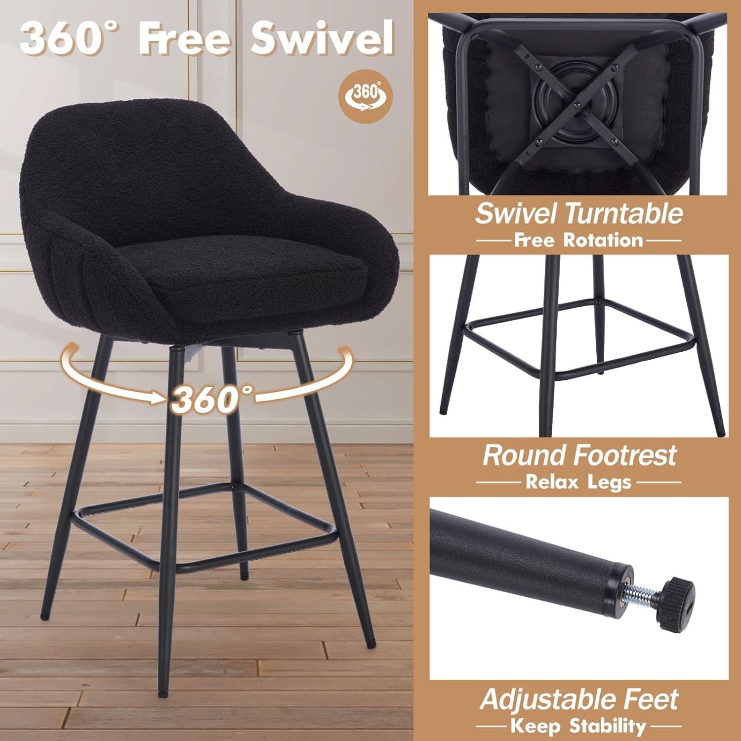 Modern Swivel Bar Stools Set of Two Comfortable Design