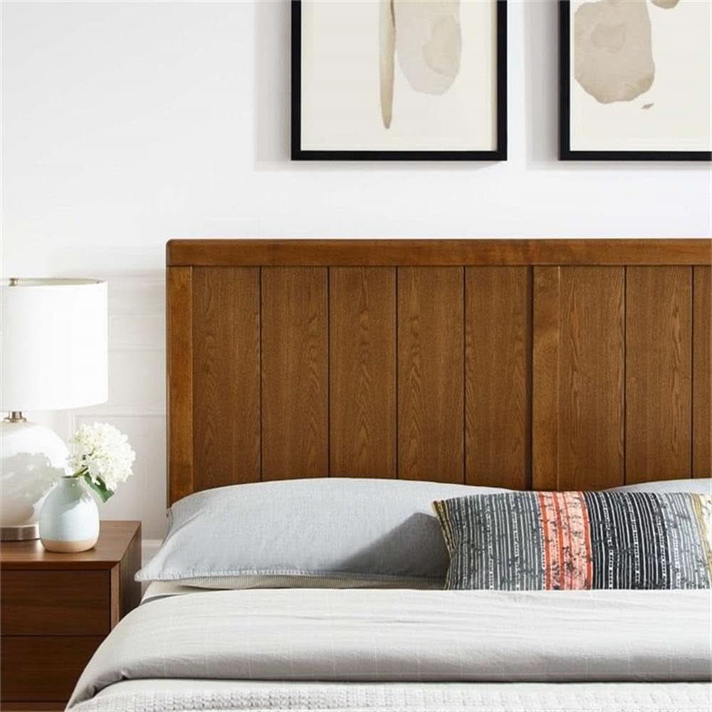 Modern Walnut Rubberwood King Headboard with Panel Detail