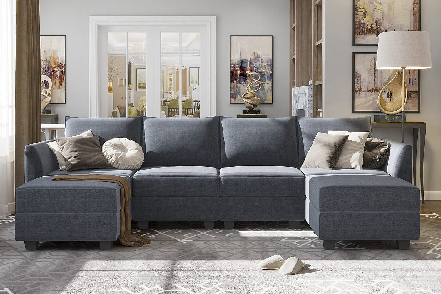 Modular Sectional Sofa With Storage Chaise For Living Room