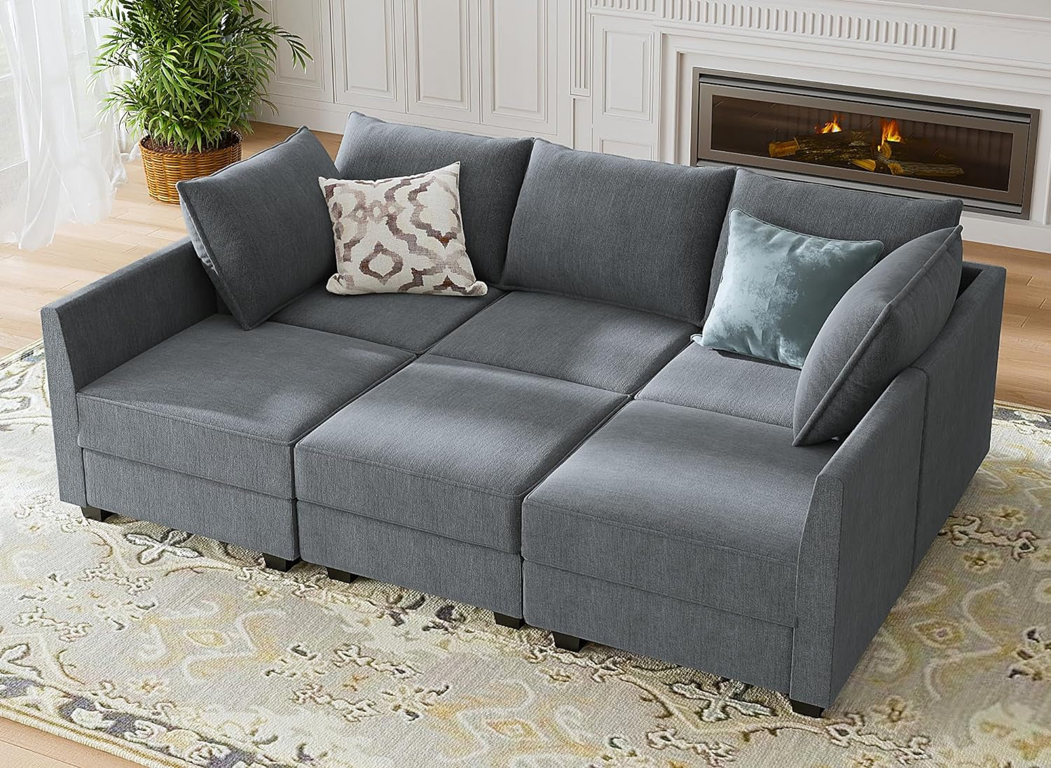 Modular U Shaped Sectional Sofa Bluish Grey With Storage