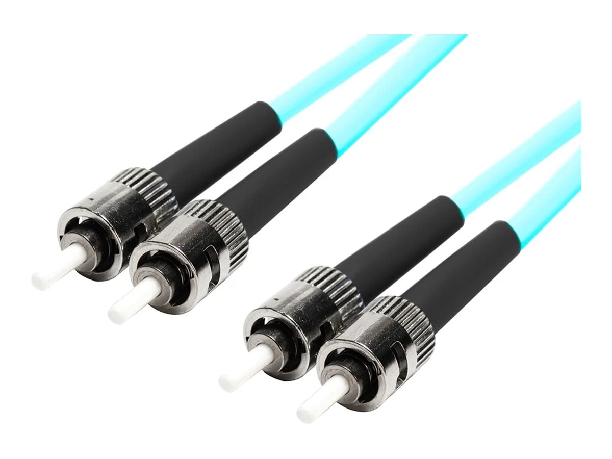 Monoprice - Patch cable - ST/UPC multi-mode (M) to ST/UPC multi-mode (M) - 4 m - 0.1 in - fiber optic - duplex - 50 / 125 micron - OM4 - OFNR - aqua