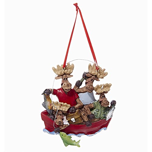Moose In Fishing Boat Ornament - Family Of 3