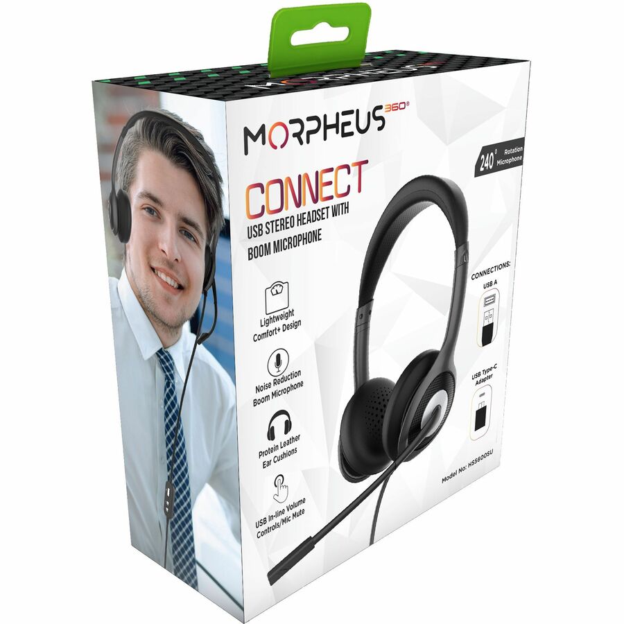 Morpheus 360 Connect USB Stereo UC Headset with Boom Microphone - Noise Reduction Mic -