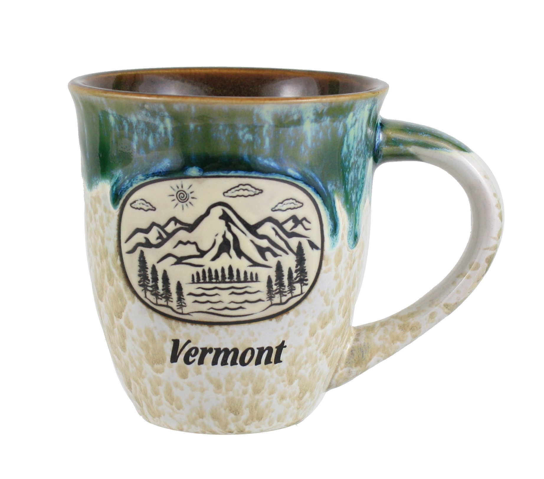 Mountain Scene Drip Glaze Mug - Green