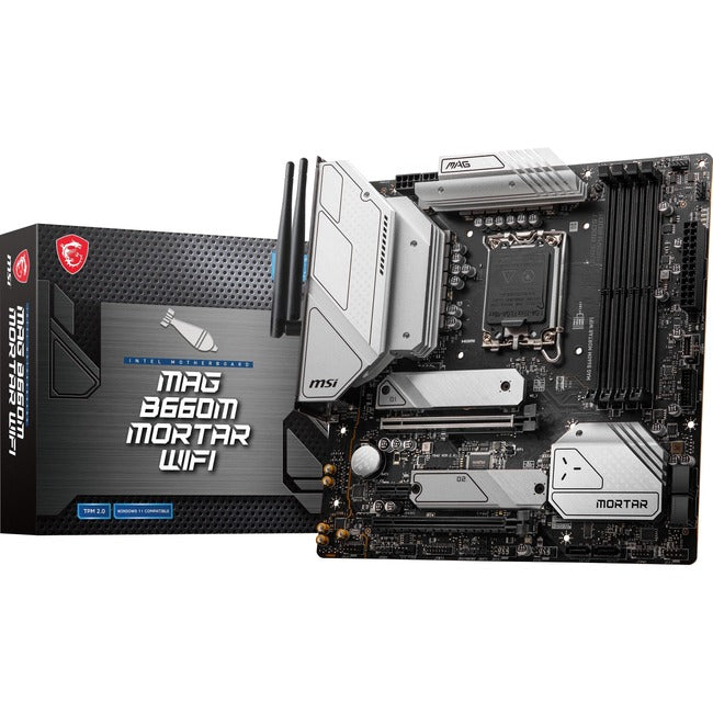 Msi Mag B660M Mortar Wifi - Motherboard - Micro Atx - Lga1700 Socket - B660 Chipset - Usb-C Gen2, Usb 3.2 Gen 1, Usb 3.2 Gen 2, Usb-C Gen 2X2 - 2.5 Gigabit Lan, Wi-Fi, Bluetooth - Onboard Graphics (Cpu Required) - Hd Audio (8-Channel)