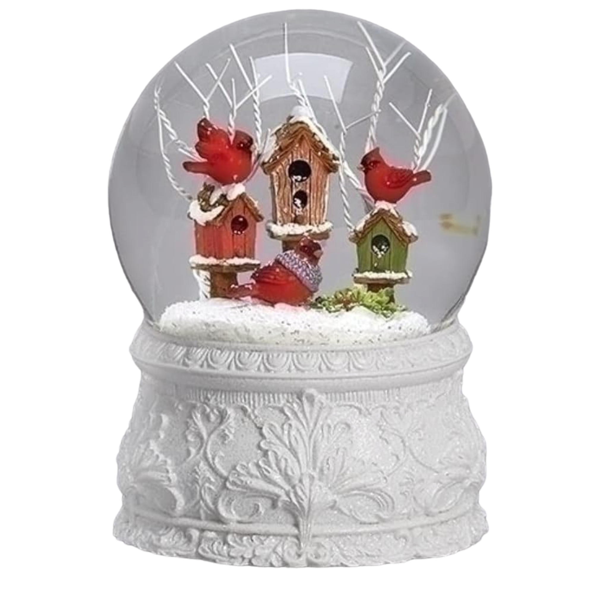 Musical Cardinal Birdhouse Wind Up Snowglobe