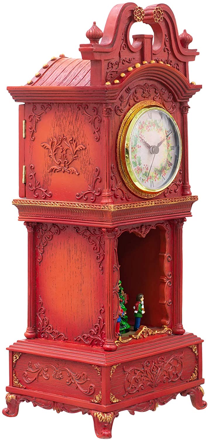 Musical Rotating Santa Mantle Clock - Rosy Red