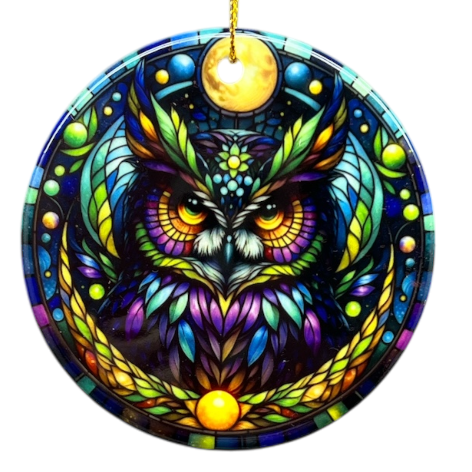 Mysterious Owl Stained Glass Style Ornament