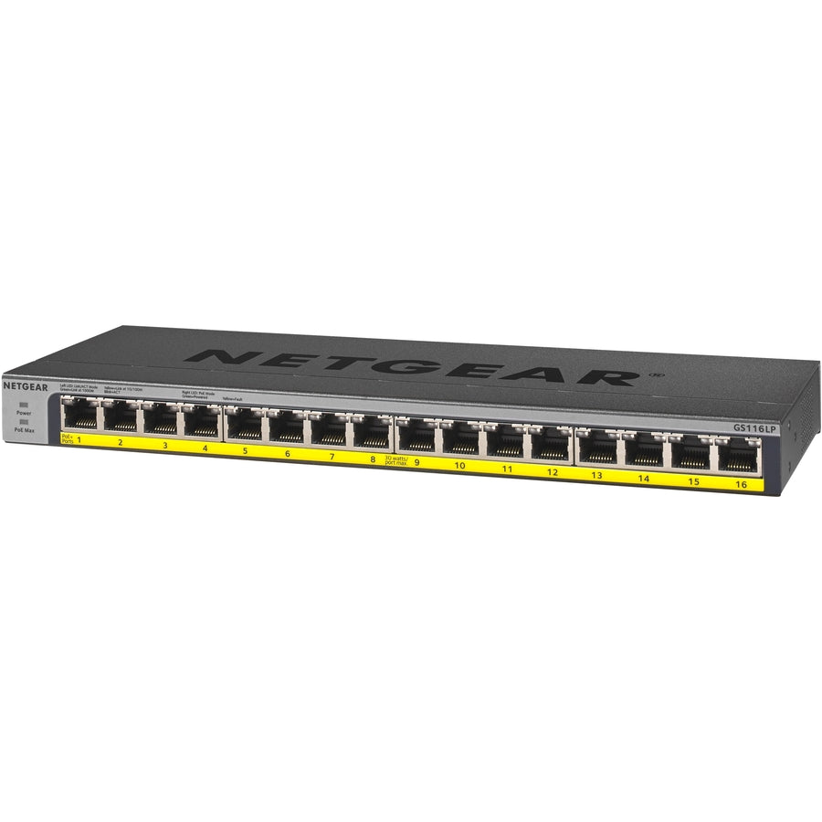 NETGEAR 16-Port PoE/PoE+ Gigabit Unmanaged Switch with 183W Power Budget GS116LP-100NAS