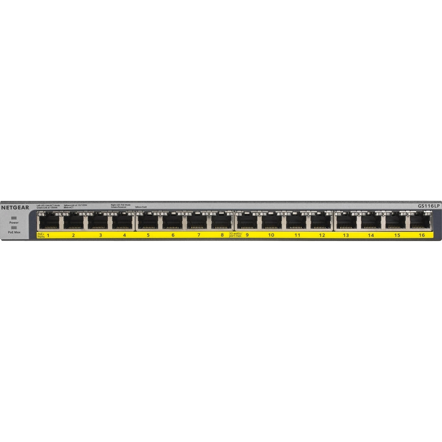 NETGEAR 16-Port PoE/PoE+ Gigabit Unmanaged Switch with 183W Power Budget GS116LP-100NAS