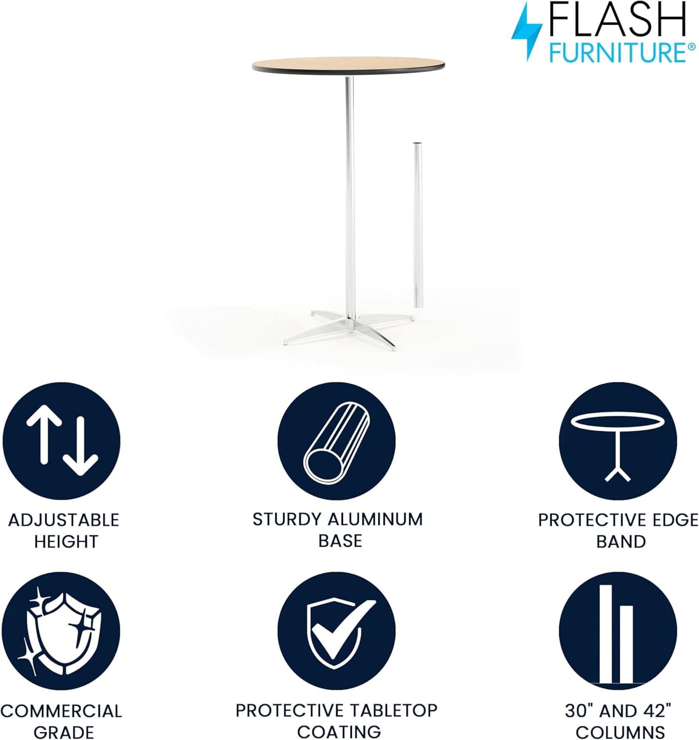 Natural Birch Wood Round Cocktail Table Adjustable