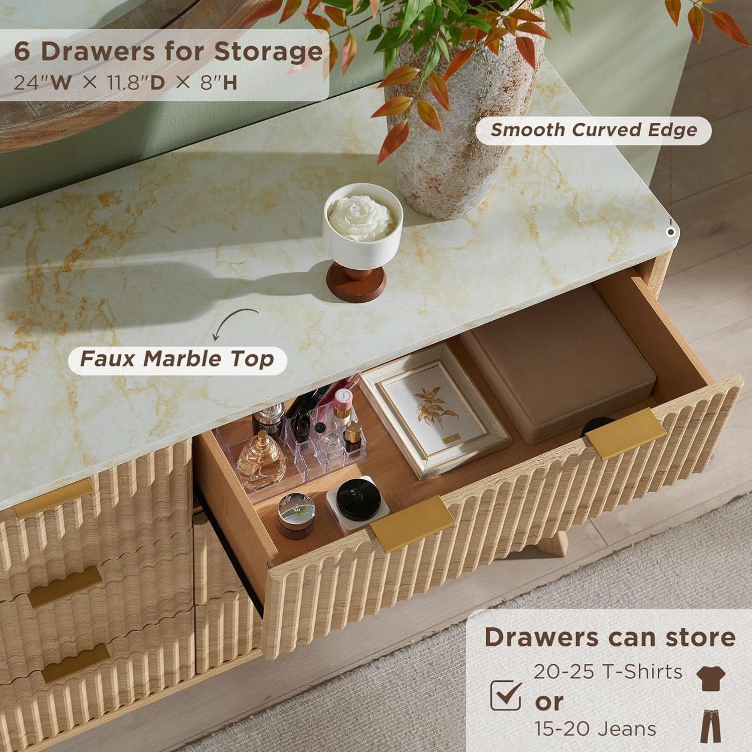 Natural Oak Dresser With Faux Marble Top Bedroom Furniture