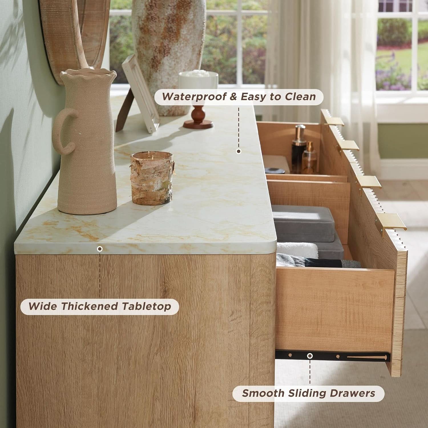 Natural Oak Dresser With Faux Marble Top Bedroom Furniture