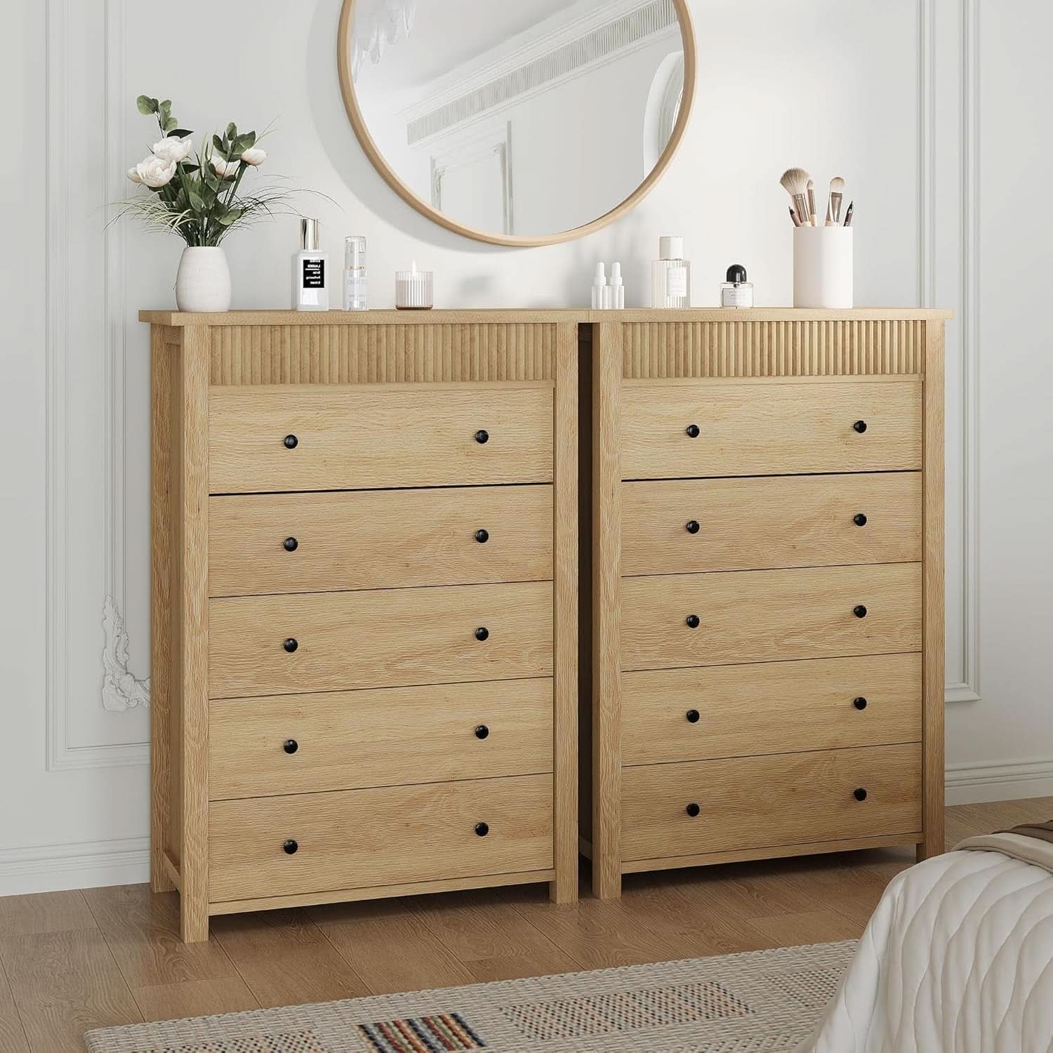Natural Oak Dresser With Intricate Fluted Paneling