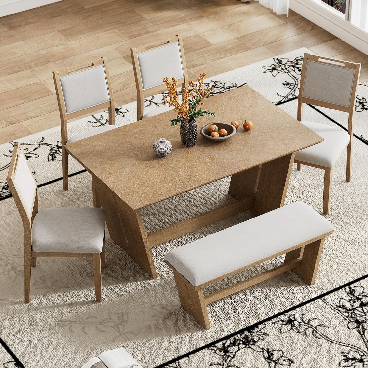 Natural Vintage Rustic Handcrafted Dining Table Set