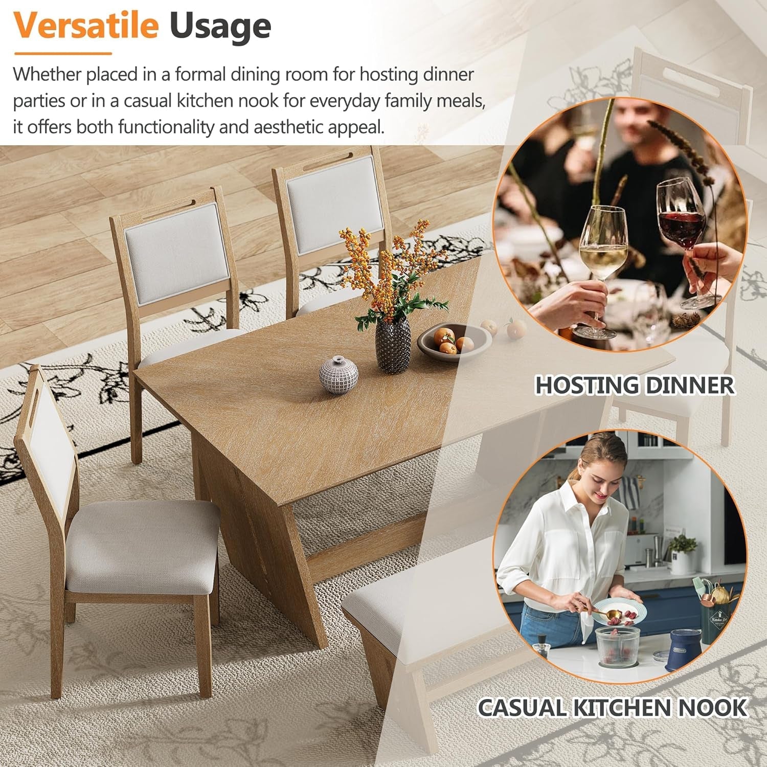 Natural Vintage Rustic Handcrafted Dining Table Set