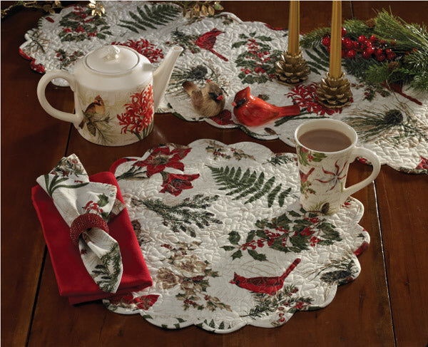 Nature Sings Cardinal Quilted Round Placemat