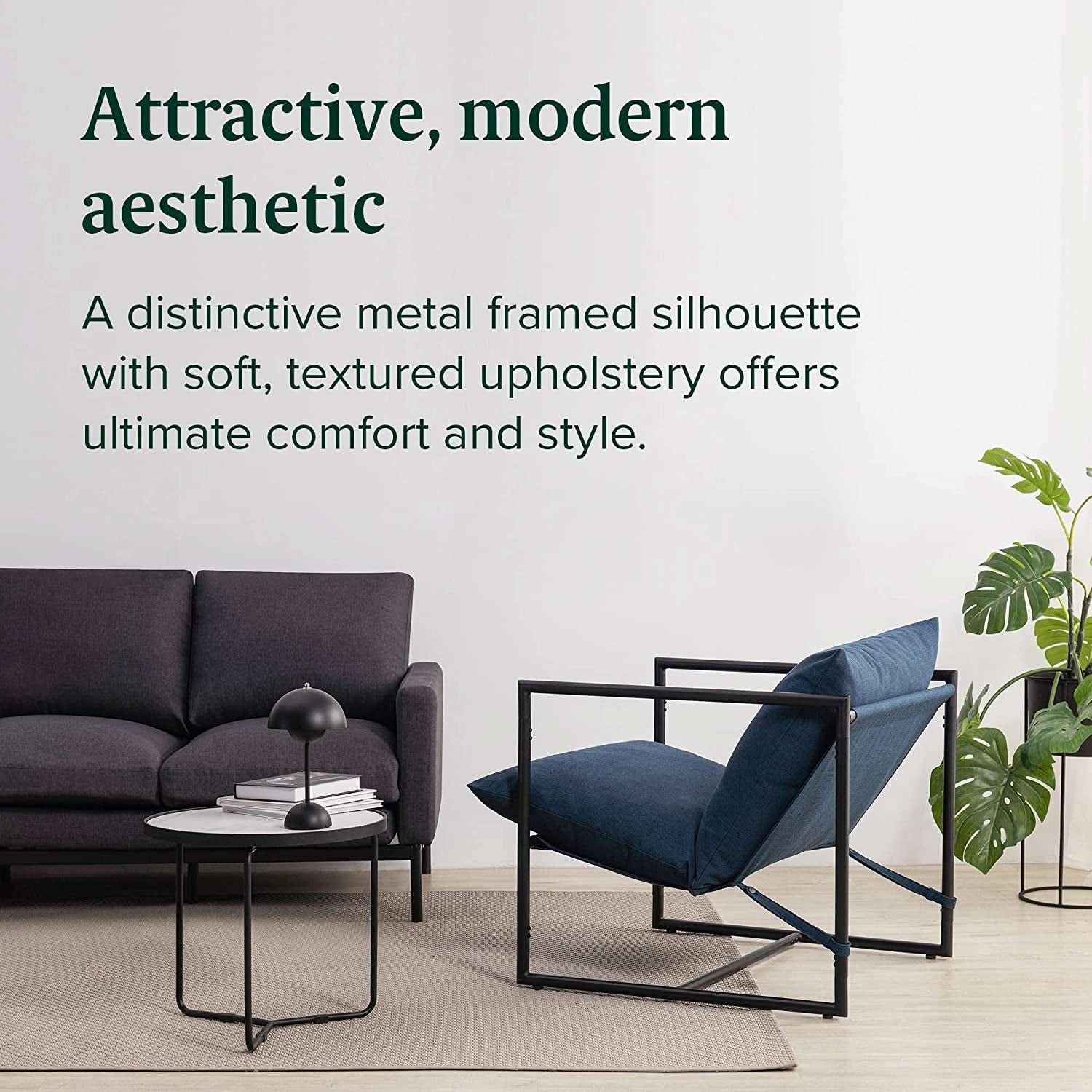 Navy Metal Armchair With Shredded Foam Cushioning Comfort