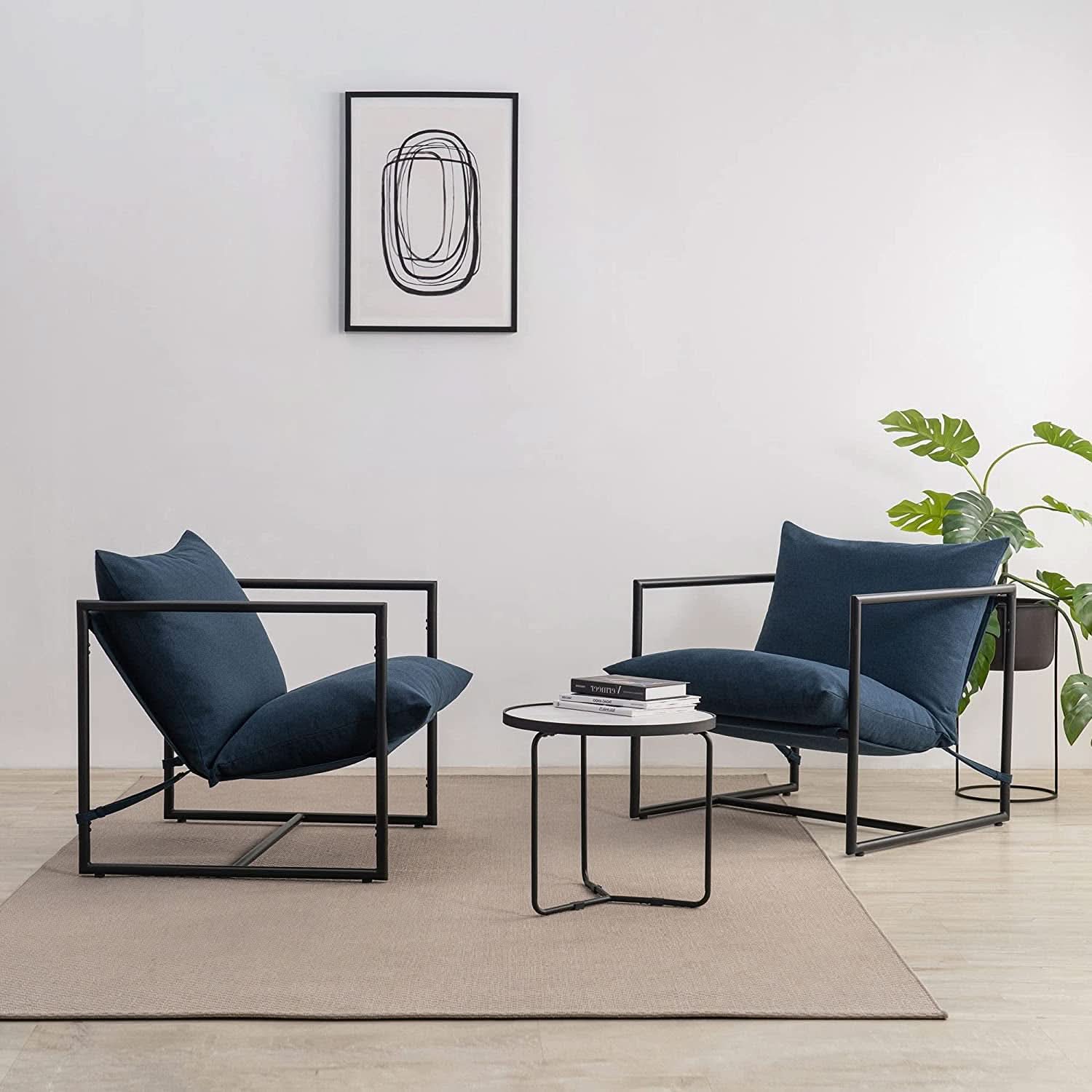 Navy Metal Armchair With Shredded Foam Cushioning Comfort