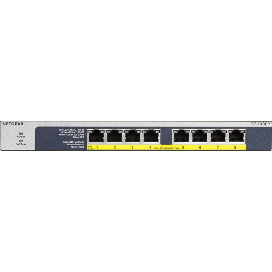 Netgear 8-Port Gigabit Ethernet Poe+ Unmanaged Switch (Gs108Pp)