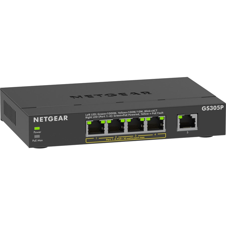 Netgear GS305P Ethernet Switch - 5 Ports - Gigabit Ethernet - 2 Layer Supported - 66.78 W