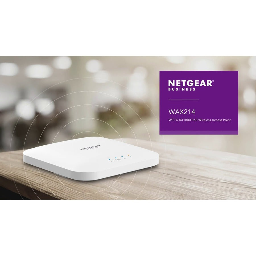 Netgear WAX214 Dual Band IEEE 802.11 a/b/g/n/ac/ax/e 1.76 Gbit/s Wireless Access Point - Indoor WAX214-100NAS