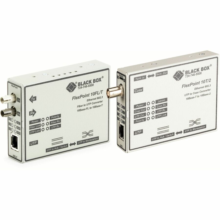 Network Conversion Solutions - 10BASE2 Coax to 10BASE-FL Media Converter Kit | Black Box LMC211A-KIT