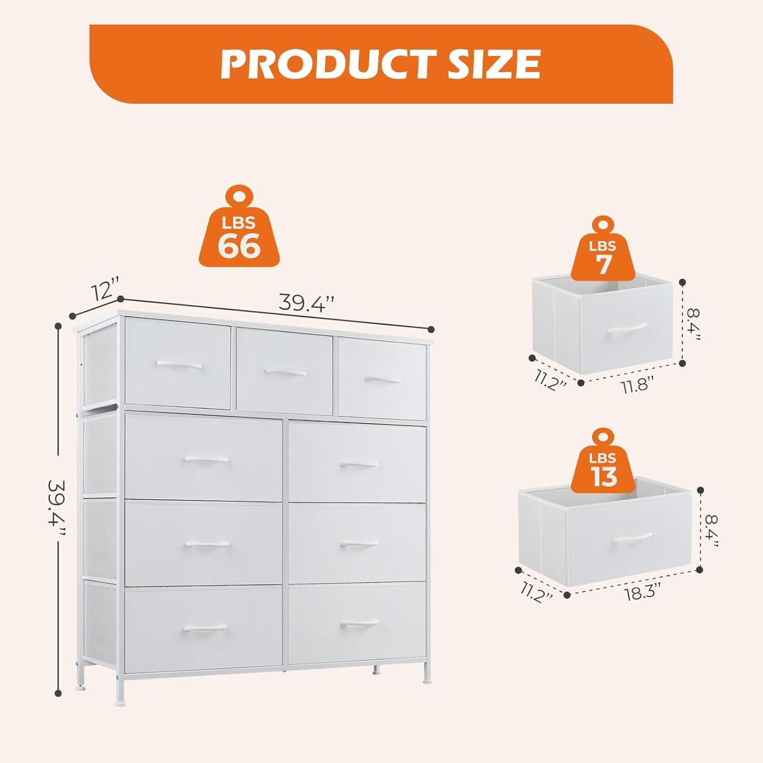 Nine Drawer Fabric Dresser With Steel Frame And Walnut Top