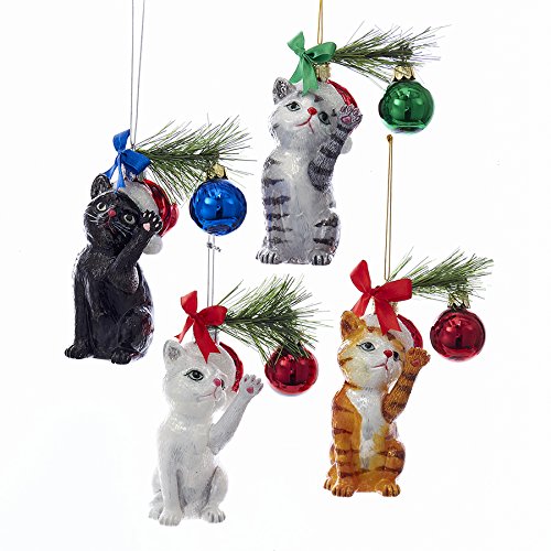 Noble Gems Christmas Cat Glass Ornaments - Brown