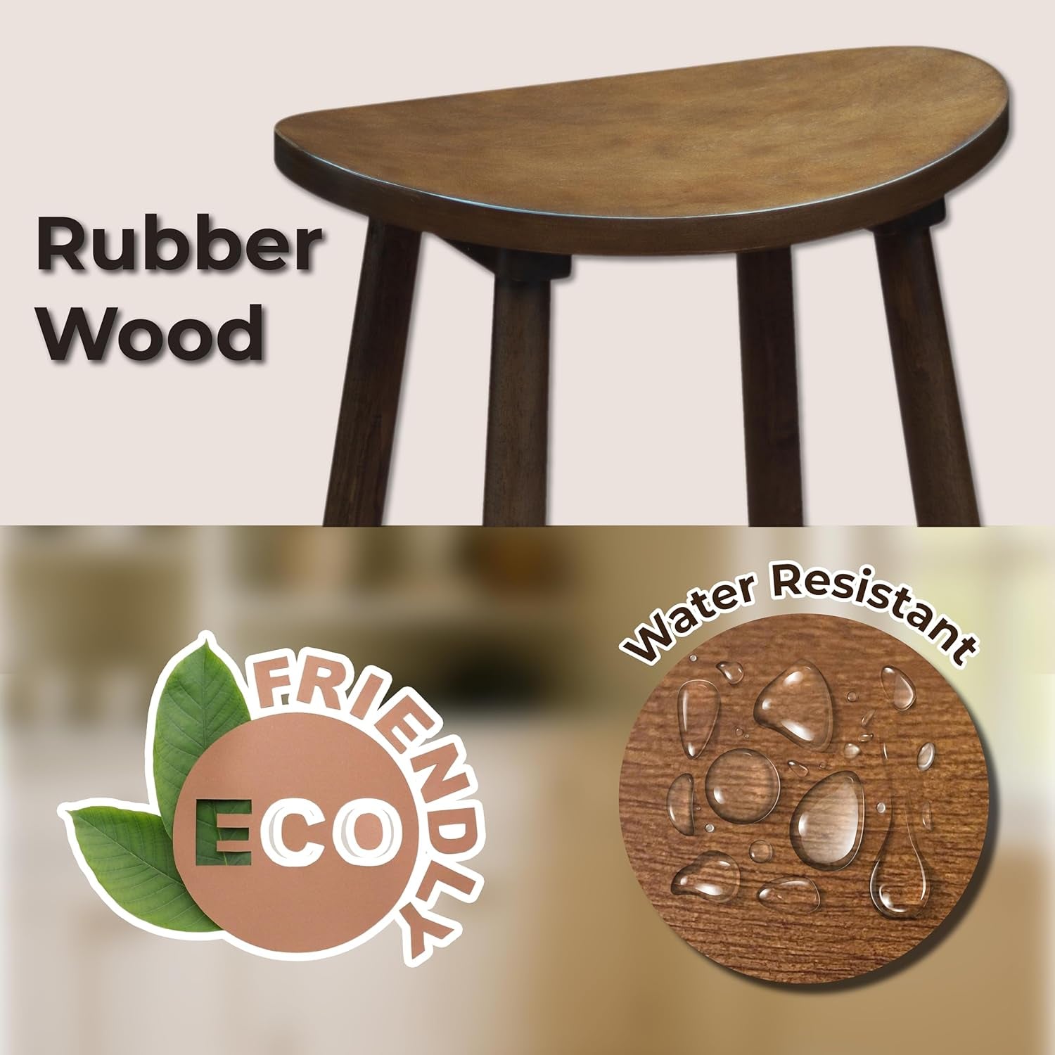 Nora 25 Inch Backless Bar Stool Rubber Wood Brown Finish