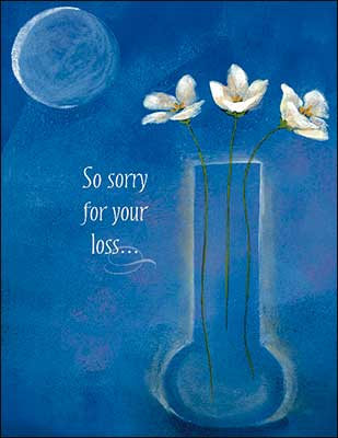 Notion Card - Sympathy Card: Three flowers in vase with full moon in background