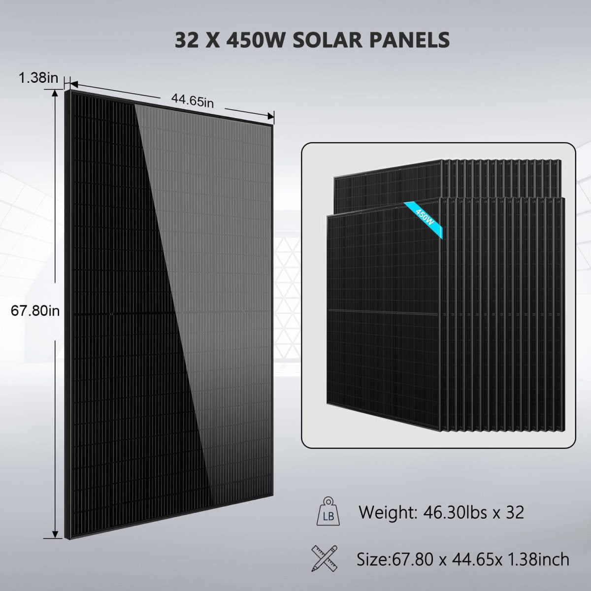 OFF GRID SOLAR KIT 20KW 48VDC 120V/240V LIFEPO4 30.72KWH LITHIUM BATTERY 32 X 450 WATTS SOLAR PANELS