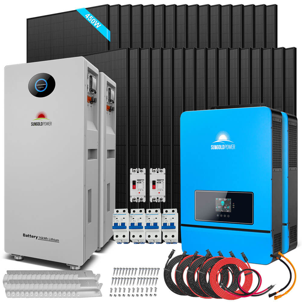 OFF GRID SOLAR KIT 20KW 48VDC 120V/240V LIFEPO4 30.72KWH LITHIUM BATTERY 32 X 450 WATTS SOLAR PANELS