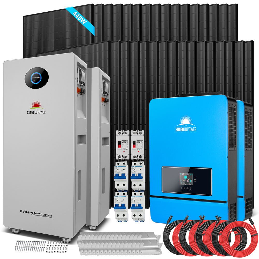 OFF GRID SOLAR KIT 20KW 48VDC 120V/240V LIFEPO4 30.72KWH LITHIUM BATTERY 32 X 450 WATTS SOLAR PANELS