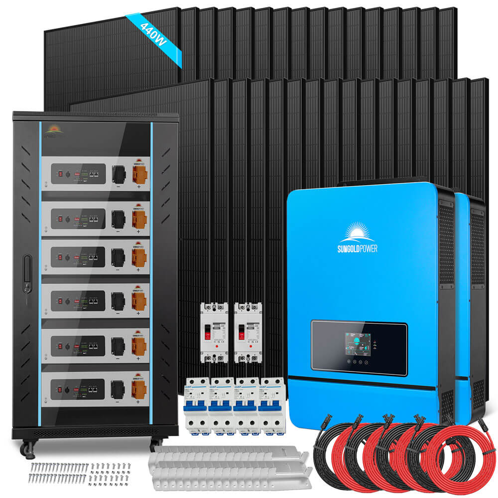 OFF GRID SOLAR KIT 20KW 48VDC 120V/240V LIFEPO4 30.72KWH LITHIUM BATTERY 32 X 450 WATTS SOLAR PANELS